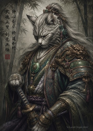Poster gatto samurai grigio - gatto,
