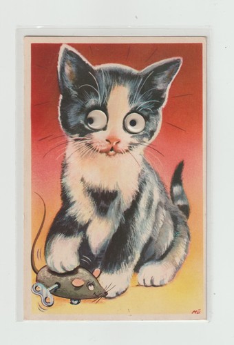 Chat avec yeux billes cpa - à,